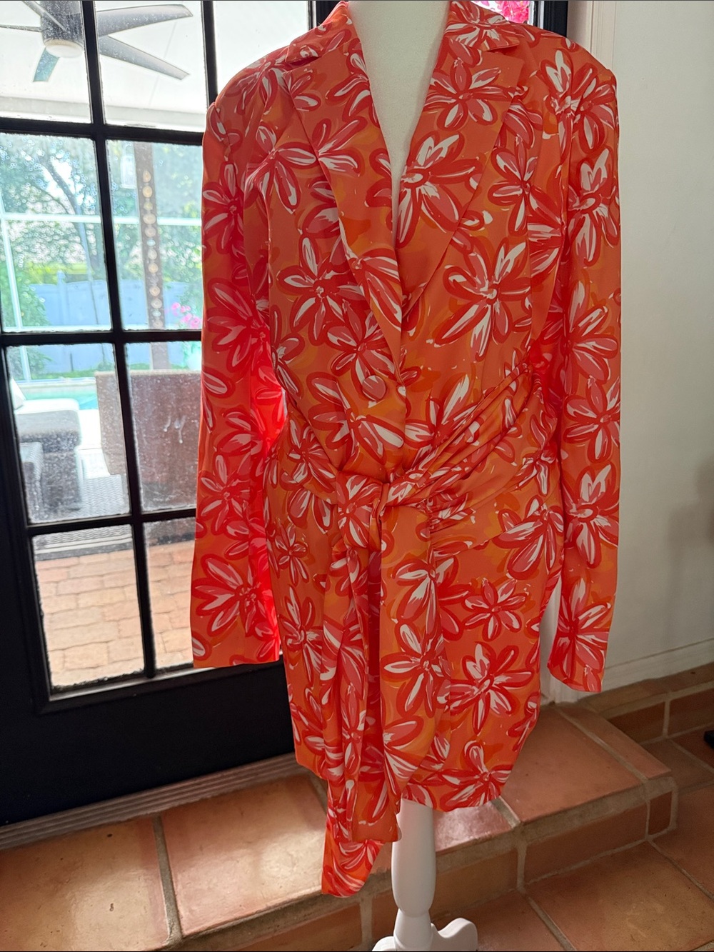 NWT L'Academie Orange Floral Long-Sleeve Wrap Coat Dress and Matching Shorts!